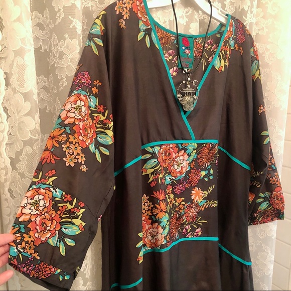 JOHNNY WAS * NWOT 100% Silk Asian/Kimono-Inspired Hi-Lo Dress Tunic - Picture 2 of 6